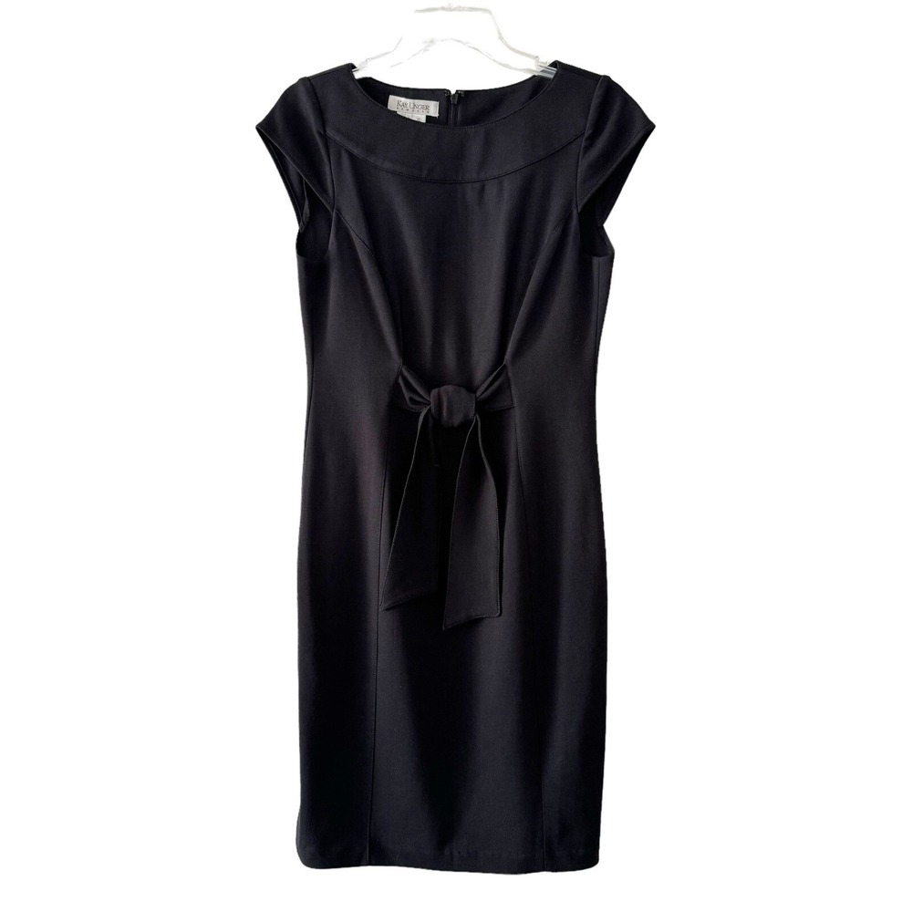Kay Unger NY Formal Black Tie Waist Knee Length Career Dress S